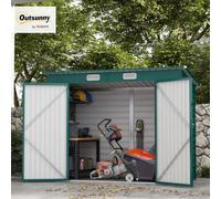 Outsunny Caseta de Jardín Exterior 2,7m² 249x121x183 cm Doble Puerta Verde | Cobertizo de Jardín Exterior, 2 Ventilaciones, Pestillo, para Terraza Patio, Fácil Montar