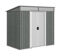 Outsunny caseta de jardín exterior 2 m² 195x122x181,5 cm cobertizo de jardín exterior metálica con base sin suelo 2 puertas correderas ventanas y ganchos para herramientas gris claro 181.5 cm