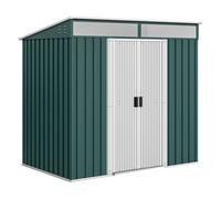 Outsunny caseta de jardín exterior 2 m² 195x122x181,5 cm cobertizo de jardín exterior metálica con base sin suelo 2 puertas correderas ventanas y ganchos para herramientas verde