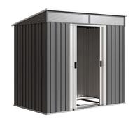 Outsunny caseta de jardín exterior 2 m² 195x122x181,5 cm cobertizo de jardín exterior metálica con base sin suelo 2 puertas correderas ventanas y ganchos para herramientas gris oscuro