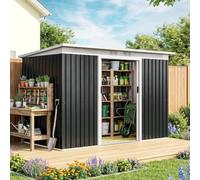 Outsunny Caseta metálica 3,2 m² (280x130x172 cm) 2 puertas correderas, 2 ventilaciones Gris oscuro