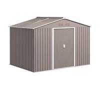 Outsunny caseta de jardín exterior 4,9 m², 277x195x192 cm, cobertizo de jardín exterior metálico con claraboya de fibra de vidrio, puerta corredera, ventilación y kit de fundación, gris claro