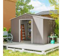Outsunny Caseta de Jardín Exterior, 4,9 m² 277x195x192 cm, Cobertizo de Jardín Exterior Metálico con Techo de Fibra de Vidrio, Puerta Corredera, Base Refuerzo (Suelo NO Incluido) y Ventanas Gris Claro