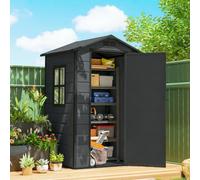 Outsunny Caseta de jardín 1,09 m² de plástico con suelo, puerta con cerradura y ventana, gris oscuro