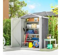 Outsunny Caseta de Jardín Exterior Metálica 1,1 m² 133x87x178 cm Gris | Cobertizo de Jardín Exterior, Puertas Abatibles Dobles, Techo a Dos Aguas, Almacenaje de Herramientas y Bicicletas