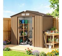 Outsunny Caseta de Jardín Exterior Metálica 2,5 m² 213x130x185 cm Caqui | Cobertizo de Jardín Exterior Metálico, 2 Puertas Correderas, 4 Ventanas, Base Refuerzo (Suelo NO Incluido)