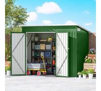 Outsunny Caseta de Jardín Exterior Metálica 2,7 m² 234x132x185 cm Verde | Cobertizo de Jardín Exterior, Triple Puerta, Cerradura, Techo Inclinado, Ventilación, Almacenamiento de Herramientas