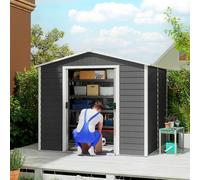 Outsunny Caseta de jardín 4,4 m² 240x206x198 cm Puerta corredera con cerradura y 4 ventanas Gris