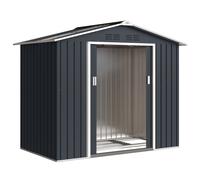 Outsunny Caseta de Jardín Metálica Cobertizo Exterior 213x130x185 cm con Puertas Correderas y Claraboya para Almacenamiento Gris Oscuro Aosom España