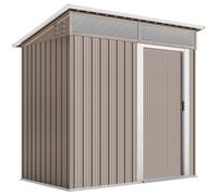 Outsunny Caseta de Jardín Metálica con Puerta Corredera Ventanas y Ventilación para Almacenaje Exterior 195x122x159/182 cm Marrón