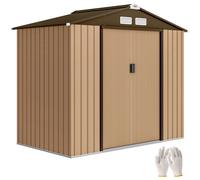 Outsunny Caseta Jardín 2,42 m²,213x130x185 cm, Metálica con Puertas Correderas y Ventilación, Amarillo Amarillo
