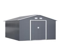 Outsunny Caseta Jardín Cobertizo Exterior Caseta de Acero para Almacenamiento con Puertas Correderas 340x386x200 cm 12,27 m² Gris Aosom España