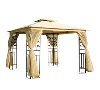 Outsunny Cenador de Jardín 300x300x280 cm Carpa Exterior Grande con Doble Techo Mosquitera y Piquetas Beige Aosom España