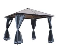 Outsunny Cenador de Jardín 3x3 m con Marco de Aluminio Pabellón de Exterior con Techo de Policarbonato 4 Cortinas Laterales y 4 Mosquiteras con Cremalleras Gazebo para Fiestas Eventos Multicolor Multi