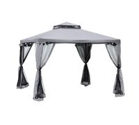 Outsunny cenador de jardín 3x3 m pabellón de exterior con doble techo de ventilación 4 cortinas mosquiteras laterales con cremallera 8 orificios de drenaje gazebo para fiestas patio gris