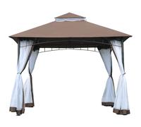 Outsunny Cenador de Jardín 3x3m Pabellón con Doble Techo y Mosquiteras Laterales con Cremallera Buena Ventilación para Terraza Eventos Fiestas Bodas Marrón y Blanco Black and brown 295x295x270cm