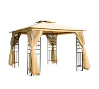 Outsunny Cenador de jardín 300x300x280 cm, doble techo, mosquitera y piquetas, Beige