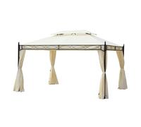 Outsunny cenador de jardín 4x3 m, pabellón de jardín gazebo con doble techo, 4 cortinas, marco de acero, 8 orificios de drenaje, anti-uv, carpa para exterior, terraza, patio, blanco crema