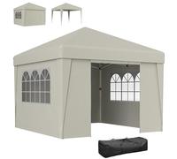 Outsunny - Cenador de jardín Plegable para jardín (3 x 3 m, antiUV 30 + con Ventanas Paredes Laterales, Bolsa de Transporte Crema