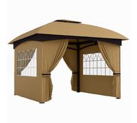Outsunny Cenador para Jardín 3,4x3,4 m Pérgola de Jardín Gazebo con Doble Techo Paredes Laterales Anti-UV y Ventanas Carpa para Exterior Terraza Patio Beige Beige