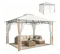 Outsunny Cenador para jardín 3x3,6 m con doble techo y paredes de malla gris