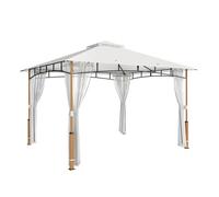 Outsunny Cenador para jardín 3x3,6 m con doble techo, paredes de malla, estructura metálica Marfil