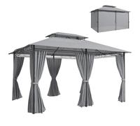 Outsunny Cenador para Jardín 3x4 m Gazebo con Doble Techo Gris Oscuro | Pabellón de Jardín, 6 Paredes Laterales, Estructura Metálica, Drenaje, Carpa para Exterior, Terraza, Patio