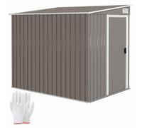 Outsunny Cobertizo adosado 5x7FT c/Puerta corredera, Vent., Gris Claro | Estantes ajustables, cobertizo de jardín metálico, kit de cimentación, ganchos, para patio, jardín, césped
