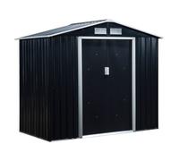 Outsunny cobertizo de jardín 2,42m² con base de refuerzo sin suelo 213x130x185 cm caseta de jardín exterior con 2 puertas correderas y 4 ventanas para almacenamiento de herramientas gris oscuro