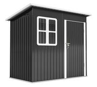 Outsunny Cobertizo de Jardín 2.55m² en Acero Galvanizado, con Kit de Cimentación, Puerta con Cierre, Tejado Inclinado, Gris