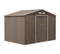 Outsunny Cobertizo de Jardín 4,9 m² 277x195x192 cm con 2 Puertas Corredizas Techo Inclinado y 4 Ventanas Efecto Madera