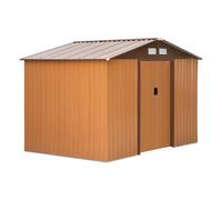Outsunny Cobertizo de Jardín de Exterior 4,9 m² 277x195x192 cm Caseta de Jardín Metálica con 2 Puertas Corredizas Base Refuerzo (Suelo NO Incluido) para Patio Terraza Yellow 277x195x192cm
