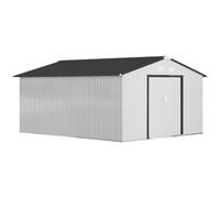 Outsunny Cobertizo de Jardín Exterior 12,4 m² con Puerta Corredera Techo Inclinado y 4 Ventanas 340x386x200 cm Blanco Aosom España