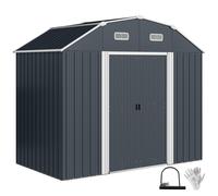 Outsunny Cobertizo de Jardín Exterior 2,7 m² 238x132x198,5 cm Caseta de Exterior Metálica con Cerradura Base Estantes Ajustables 2 Puertas Corredizas y 2 Ventanas Gris Oscuro Dark grey 238x132x198.5 c