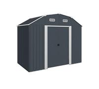 Outsunny cobertizo de jardín exterior 2,7 m² 238x132x198,5 cm caseta de exterior metálica con cerradura base estantes ajustables 2 puertas corredizas y 2 ventanas gris oscuro