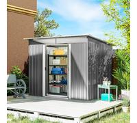 Outsunny Cobertizo de Jardín Exterior 4,5 m² 260x194x200 cm Caseta de Jardín Exterior Metálica con Paneles Frontales Transparentes y 2 Puertas Corredizas para Almacenamiento de Herramientas Gray
