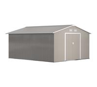 Outsunny Cobertizo Jardín 340x386x200 cm 13,1 m² Caseta Exterior de Acero con Puertas Correderas y Ventilaciones Gris Claro Aosom España