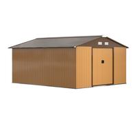 Outsunny Cobertizo Jardín Caseta Grande Galvanizada Metal Puertas Correderas Ventilaciones 340x386x200 cm 124 m² Ocre Aosom España