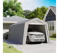 Outsunny Cobertizo Jardín Exterior 300x597x257 cm Carpa con Puerta Enrollable con Cremallera Impermeable Tienda de Almacenamiento en Garaje Exterior para Motos Bicicletas Herramientas de Jardín Gris