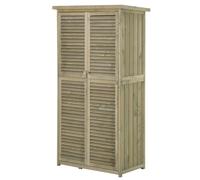 Outsunny Cobertizo Madera Caseta de Exterior Armario para Herramientas de Jardinería Persiana Delantera Compartimientos de Diferentes Tamaños 87x46,5x160cm Madera Maciza Aosom España