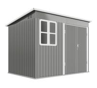 Outsunny Cobertizo metálico para almacenar herramientas de jardín, con ventana, puerta ancha, 260 x 177 x 190 cm, Gris claro