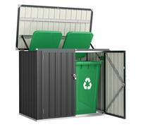 Outsunny cobertizo para contenedor de basura doble, caseta para cubo de basura de 240l de acero galvanizado con tapa abatible y puertas con cerradura, para jardín, exterior, 150x80x117 cm, gris oscuro