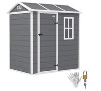 Outsunny Cobertizo plástico 2,1 m² Techo a Dos Aguas 186x130x199 Gris | Suelo, Ventana, Puerta con cierre, Impermeable, Cobertizo herramientas, Casa jardín, Exterior, Jardín, Cobertizo, Patio