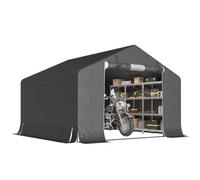Outsunny Cobertizo portátil 10'x10' Impermeable Tienda Bici Gris Oscuro | Puerta enrollable cremallera, marco acero galvanizado reforzado, cobertizo exterior para bici, moto, herramientas