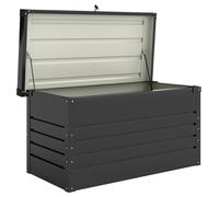 Outsunny Cofre de almacenamiento metal caja de jardín 450L doble amortiguadores de gas cerrable para cojines herramientas gris antracita