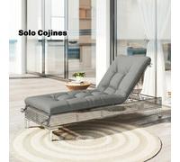 Outsunny Cojín para Banco Exterior, Cojín para Banco y Tumbona de Jardín con Correas de Sujeción, Protección UV50+, Rebote Lento, para Interior y Exterior, 198x65x13 cm, Gris Claro