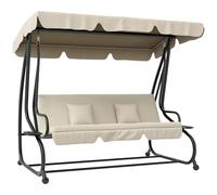 Outsunny Columpio Balancín Jardín 3 Plazas Convertible en Cama Techo Parasol Regulable Bandeja para Bebida Terrza Balcón Exterior Carga máx. 340kg Acero 200x120x164cm Beige