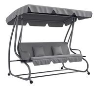 Outsunny Columpio Balancín Jardín 3 Plazas Convertible en Cama Techo Parasol Regulable Bandeja para Bebida Terrza Balcón Exterior Carga máx. 340kg Acero 200x120x164cm Gris