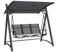 Outsunny Columpio de Jardín de 3 Plazas, Balancín de Jardín Exterior con Techo Ajustable, UPF50+, Asiento Transpirable y Marco de Metal, para Patio, Terraza, Carga 360 kg, 188x130x183 cm, Gris