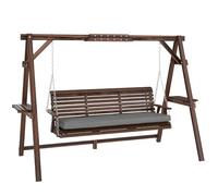 Outsunny Columpio de jardín de 3 plazas de madera, con asiento, banco balancín soporta hasta 330 kg, para jardín, terraza, 243 x 134 x 170 cm, carbonizado